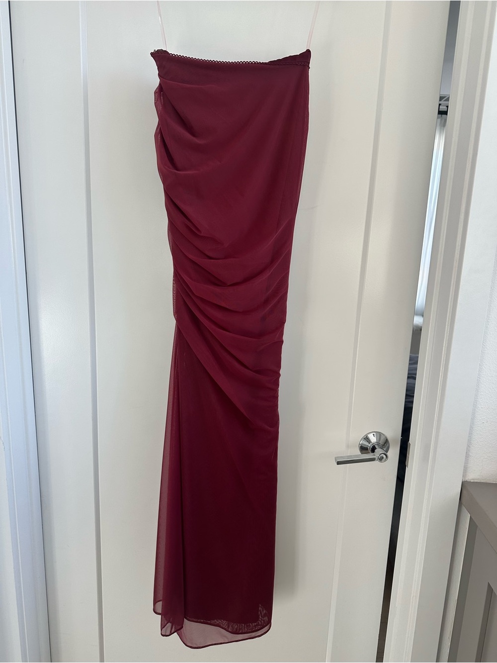 House of CB Wine Ruched Maxi Skirt